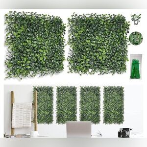 Artificial Boxwood Privacy Greenery Wall Backdrop 10x10” Tile Panels, Set of 10